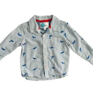 Baby BODEN Whale Embroidered Long Sleeve Button Front Shirt